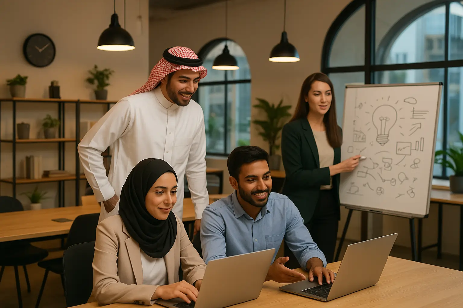 Entrepreneurs collaborating at Elevate Hub